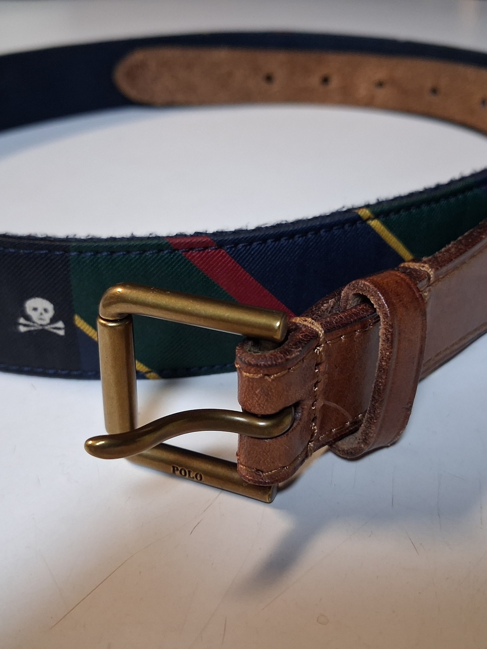 Vintage Skull And Bones Polo Ralph Lauren Men's Navy Patxhwork Leather Belt